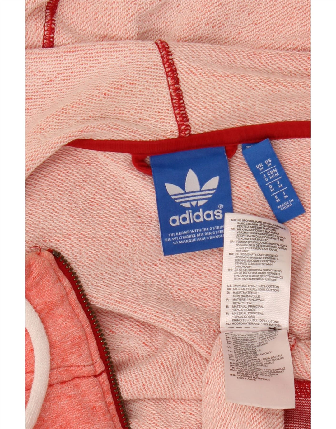 ADIDAS Pull à capuche zippé pour femme UK 14 Coton rose moyen