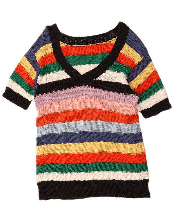 vintage Womens V-Col Jumper Sweater UK 20 2XL Rayé multicolore