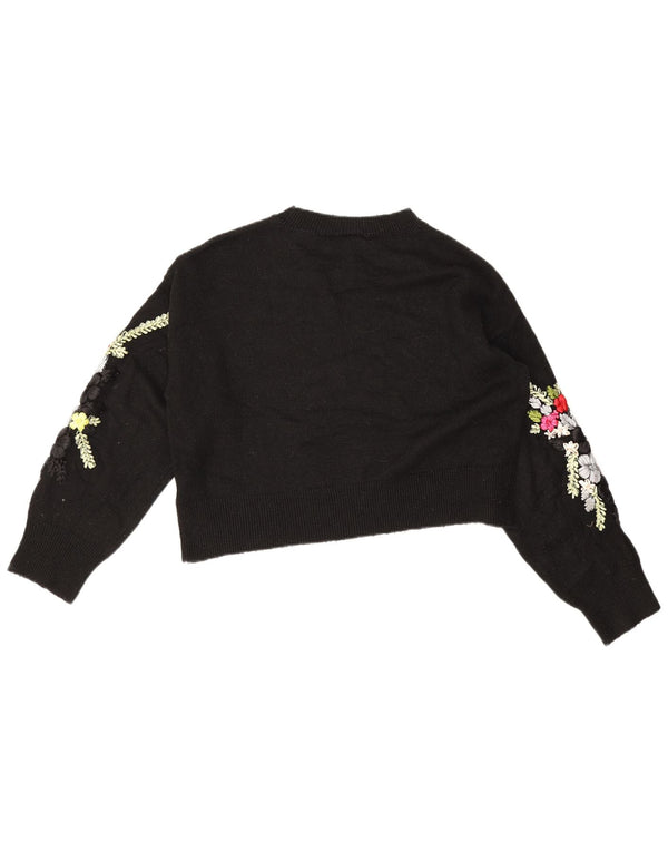 Topshop Pull court à col bateau pour femme UK 10 Petit motif floral noir