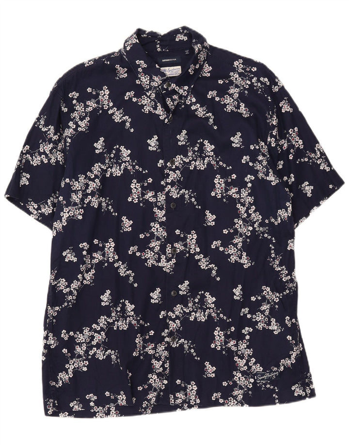 SUPERDRY Chemise à Manches Courtes Homme Bleu Marine Moyen Floral Modal