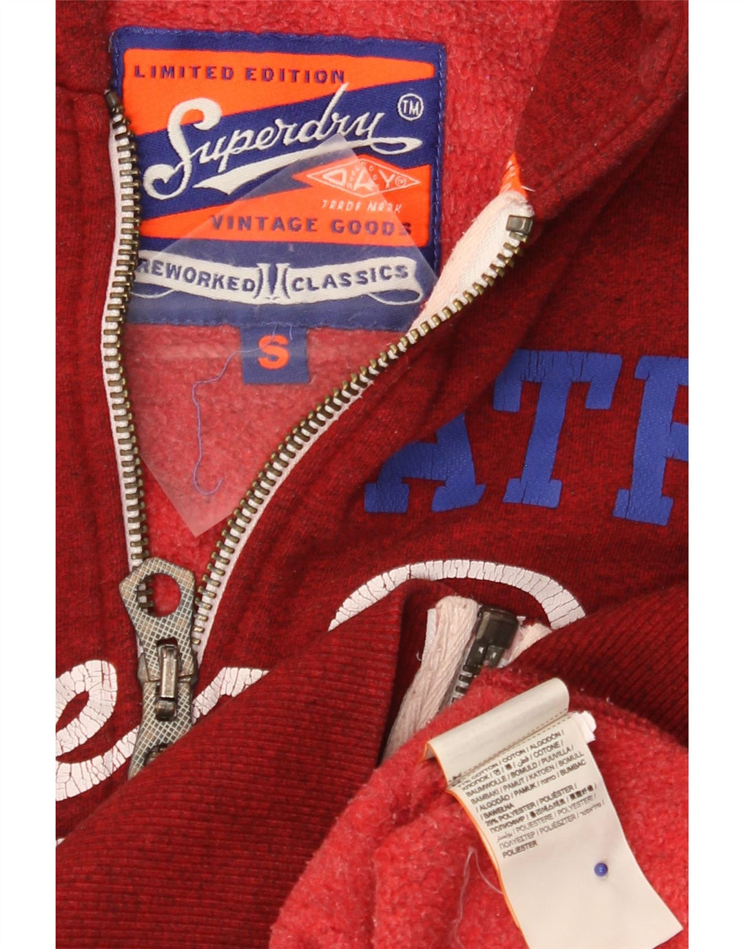 Superdry Pull à capuche zippé graphique en coton moucheté rouge petit homme