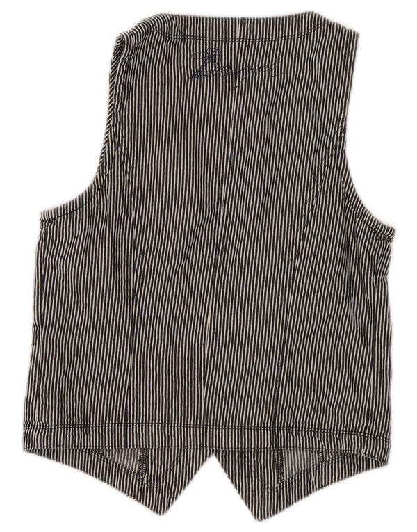 Desigual Gilet court pour femme EU 40 Bleu marine moyen en coton à fines rayures