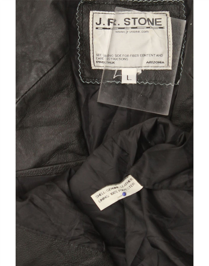 VINTAGE Femme 2 Boutons Veste Blazer En Cuir UK 14 Grand Cuir Noir