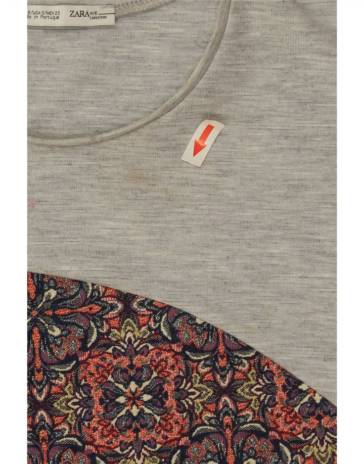 Zara Womens Crop Vest Top UK 10 Petit Gris Floral Polyester