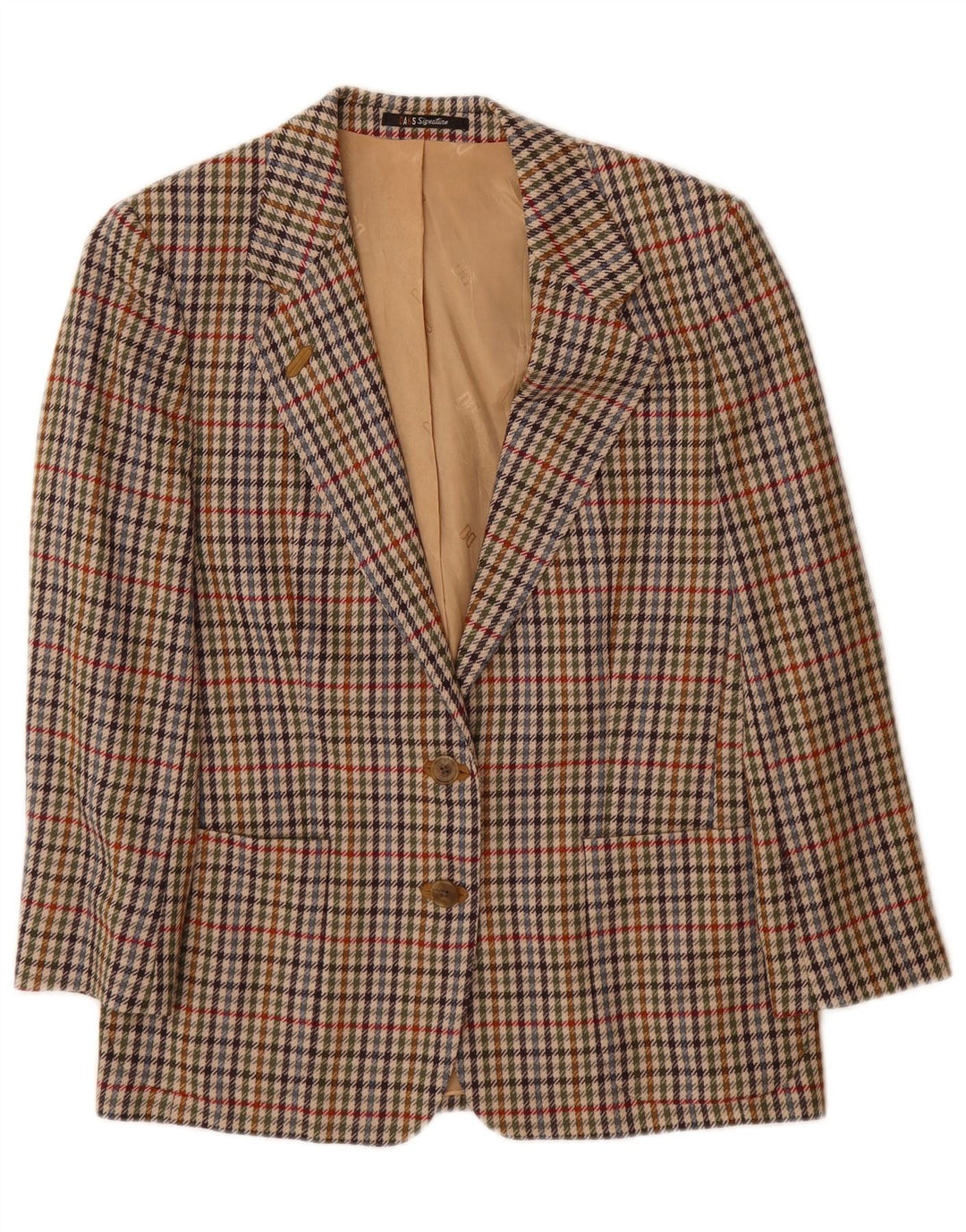 DAKS Veste blazer à 2 boutons coupe ample pour femme UK 10 Petit pied-de-poule beige
