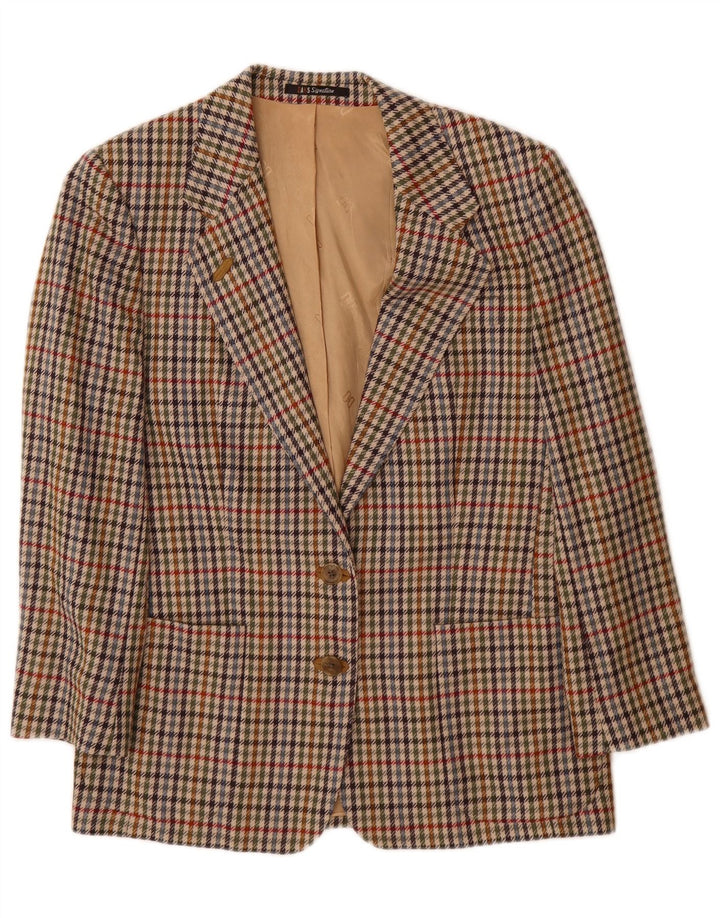 DAKS Veste blazer à 2 boutons coupe ample pour femme UK 10 Petit pied-de-poule beige