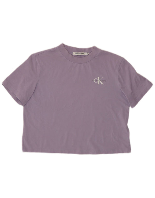 CALVIN KLEIN JEANS T-shirt court pour femme UK 10 Small Violet Coton