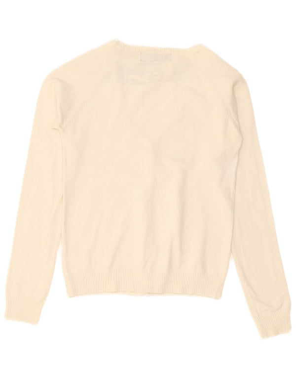 Zara Cardigan Femme Pull UK 10 Petit Coton Blanc Cassé