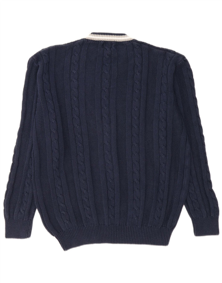 VINTAGE Homme Col V Pull Pull Grand Bleu Marine Coton