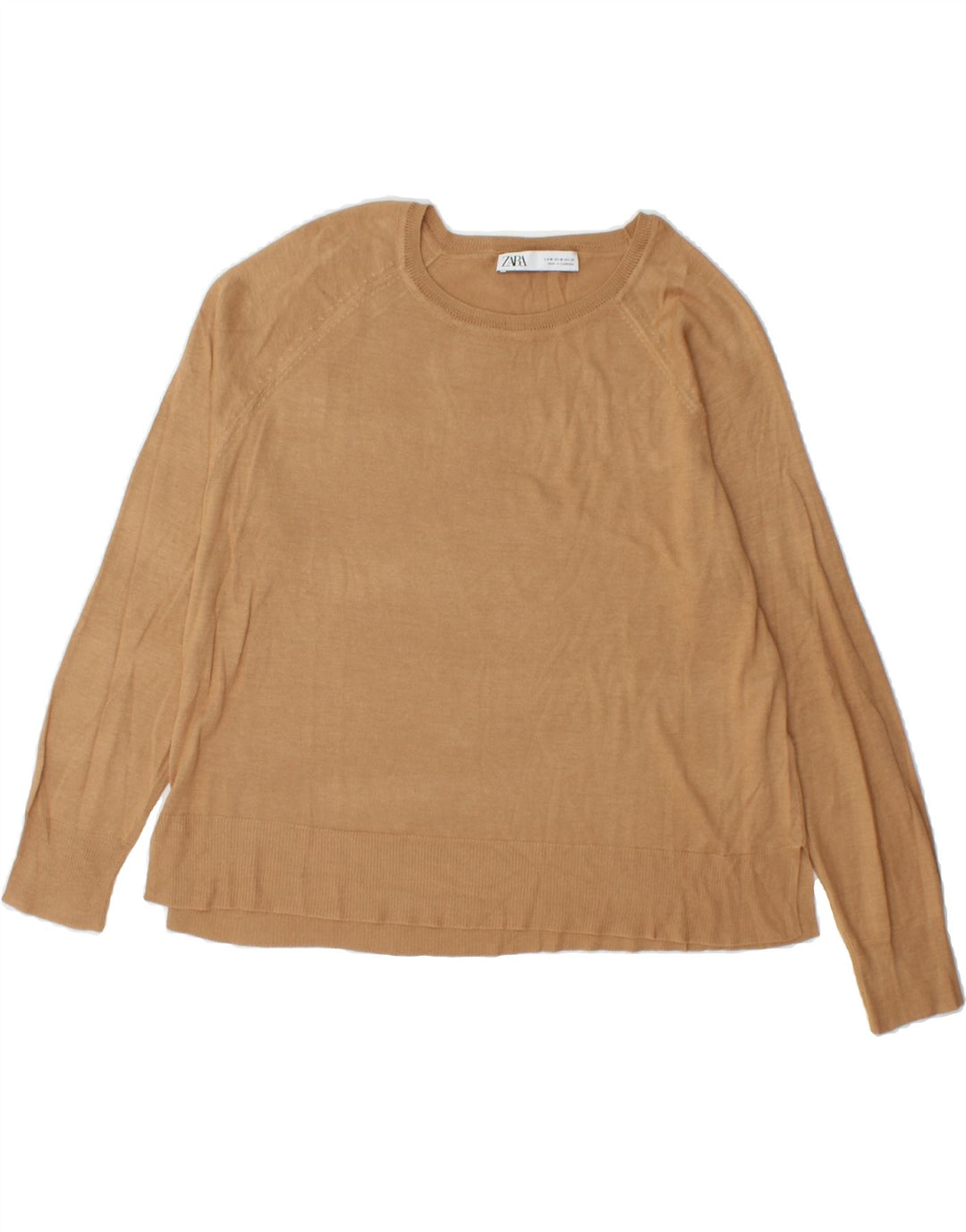 ZARA Womens Crew Neck Jumper Sweater UK 14 Medium Beige Viscose Vintage Zara and Second-Hand Zara from Messina Hembry 