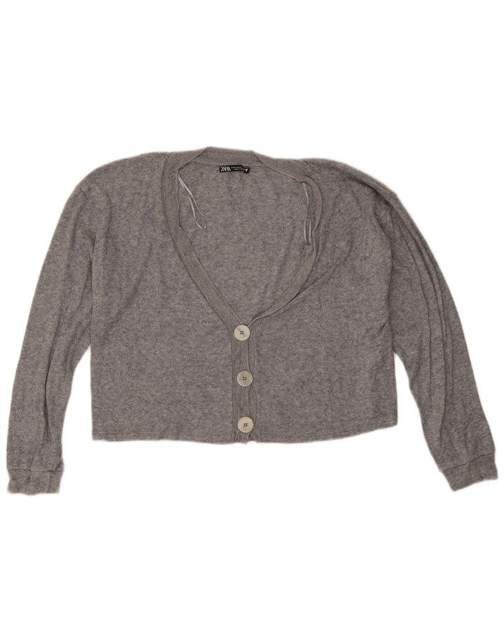 Zara Womens Crop Oversize Cardigan Pull UK 12 Gris Moyen Viscose