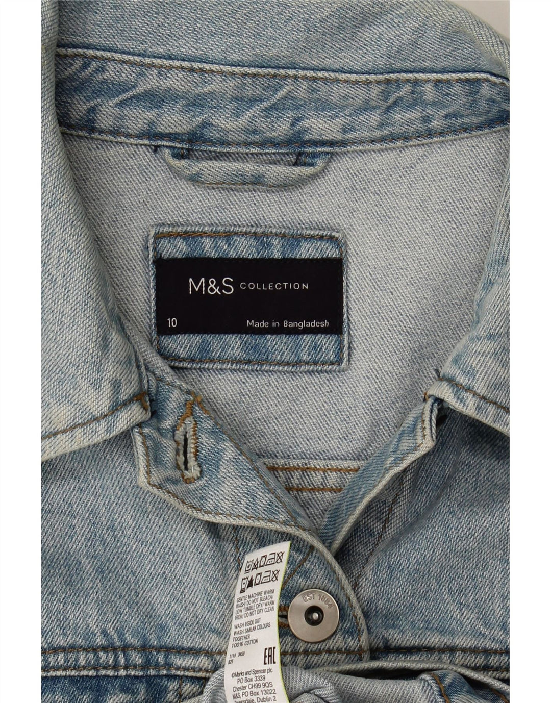 Marks & Spencer Veste en jean pour femme UK 10 Petit coton bleu