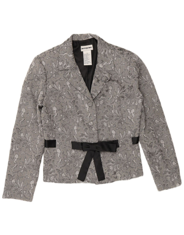 Perceptions Veste Blazer 2 Boutons pour Femme UK 8 Petite Rayonne Florale Grise