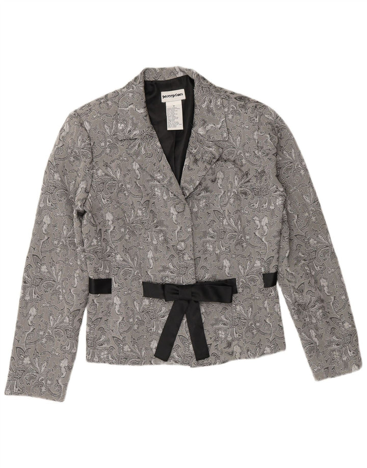 Perceptions Veste Blazer 2 Boutons pour Femme UK 8 Petite Rayonne Florale Grise