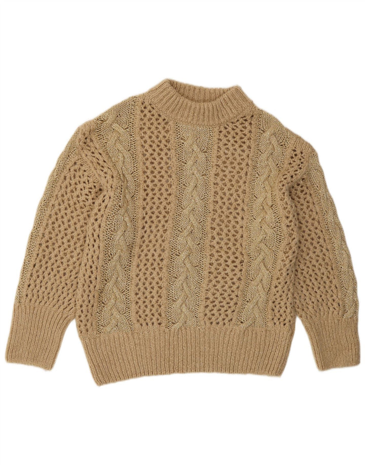 Zara Pull à col roulé au crochet pour femme UK 14 Beige moyen