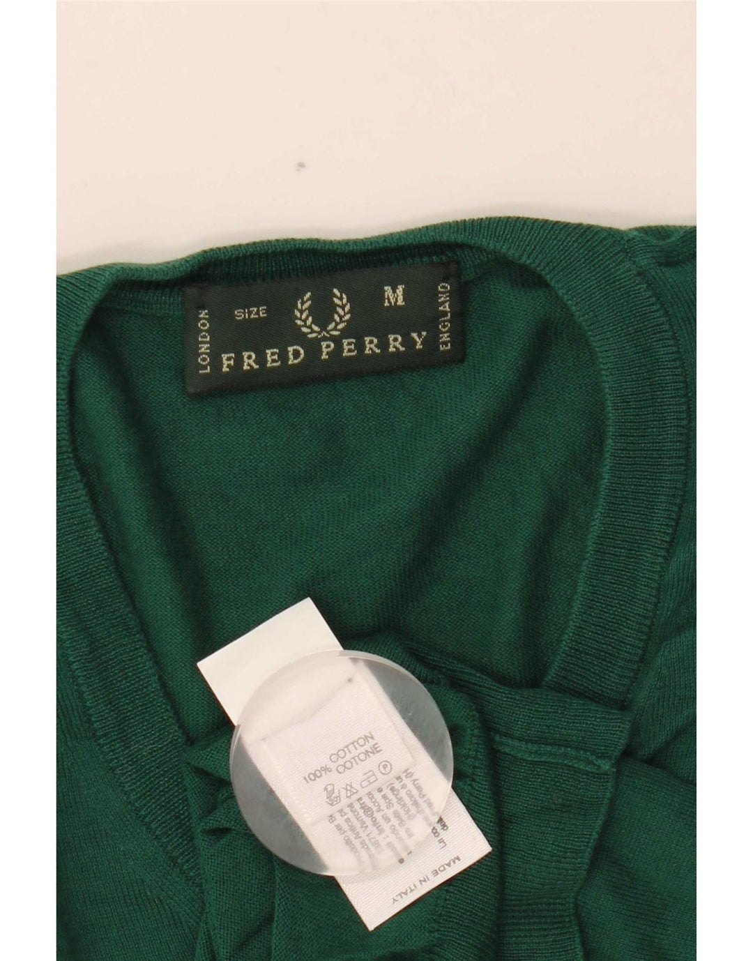 Fred Perry Pull Col V Homme Vert Moyen Coton