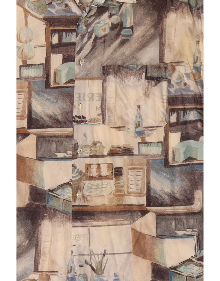 Benetton Chemise Graphique à Manches Courtes XL Beige Patchwork Coton Homme