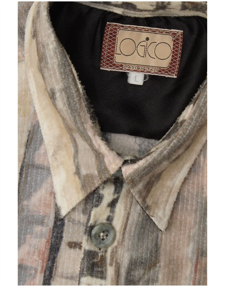 Chemise polaire homme vintage grand gris géométrique