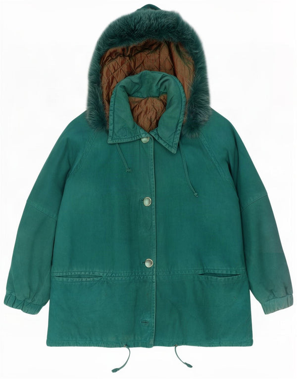 vintage Femme Veste coupe-vent à capuche surdimensionnée IT 44 Vert moyen