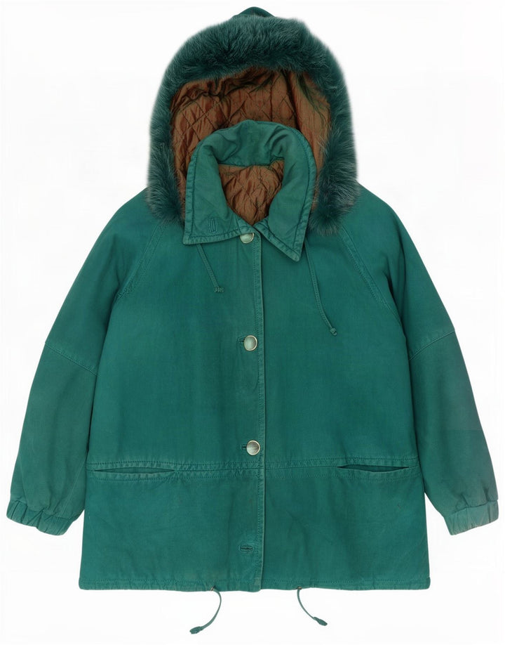 vintage Femme Veste coupe-vent à capuche surdimensionnée IT 44 Vert moyen