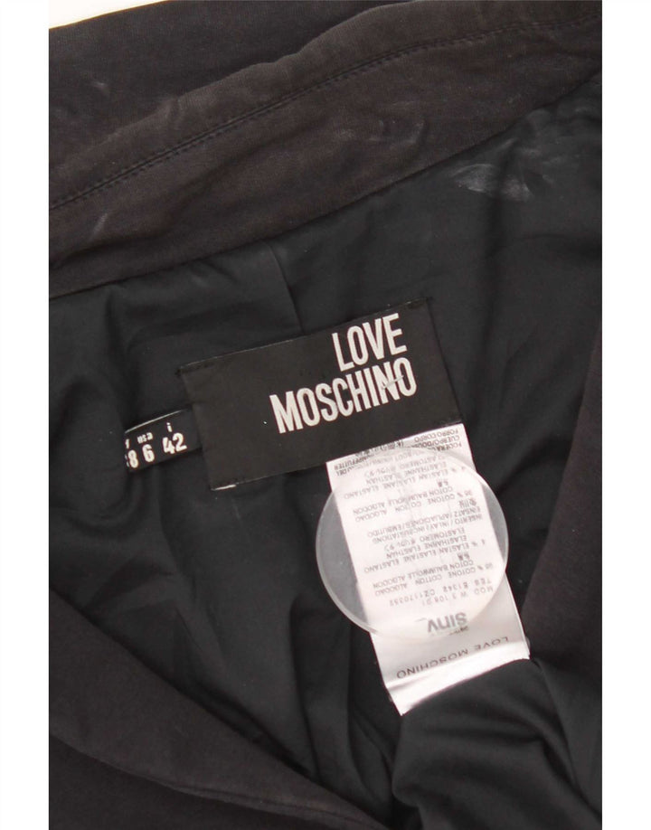 Moschino Femme Crop Graphic 3 Bouton Blazer Veste UK 10 Petit Noir