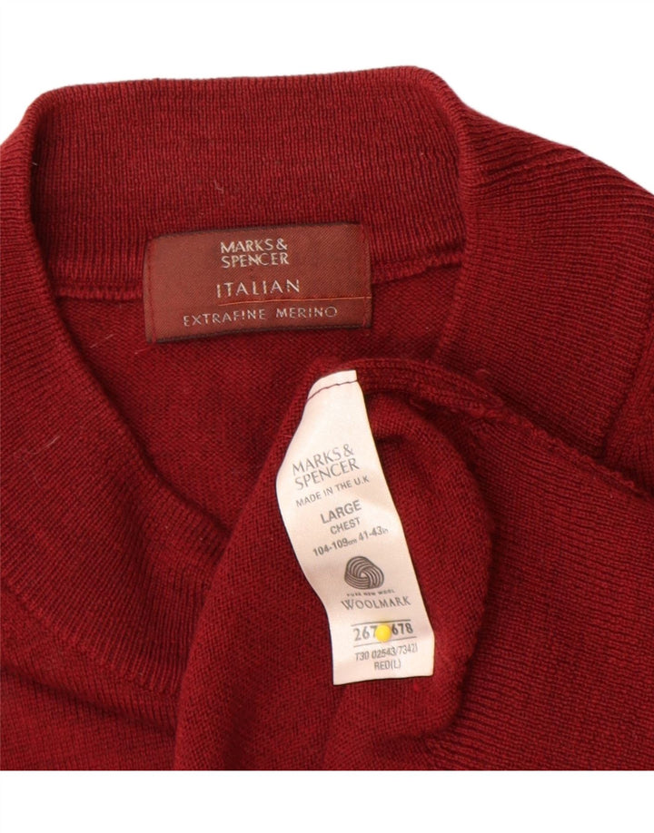 Marks & Spencer Pull à col rond pour homme en laine mérinos rouge