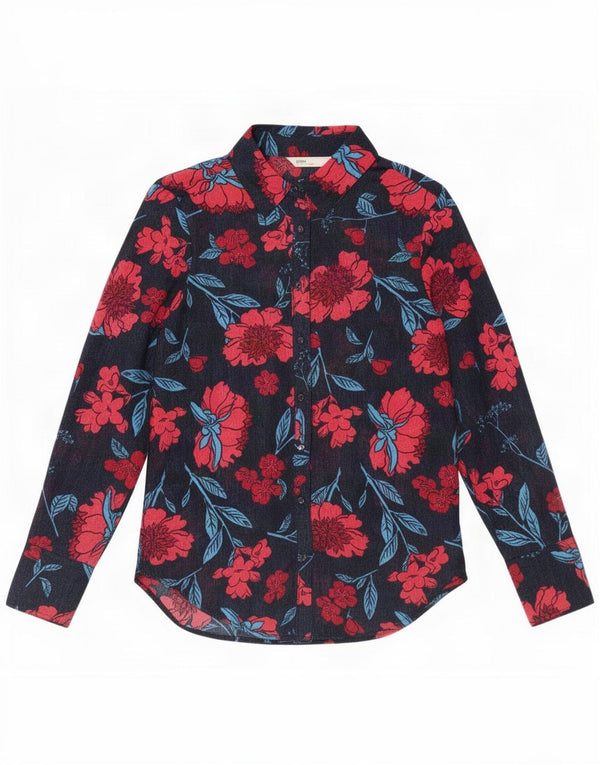 Zara Womens See Through Shirt Blouse UK 6 XS Bleu Marine Floral Polyester