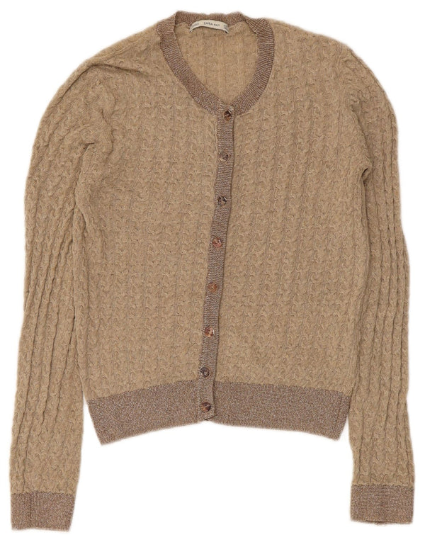 Zara Femmes Crop Cardigan Pull UK 8 Petit Beige Polyester