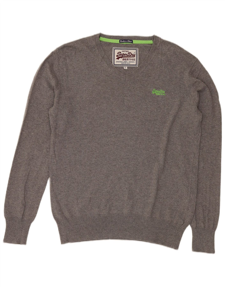 SUPERDRY Pull col V Homme Grand Gris Coton