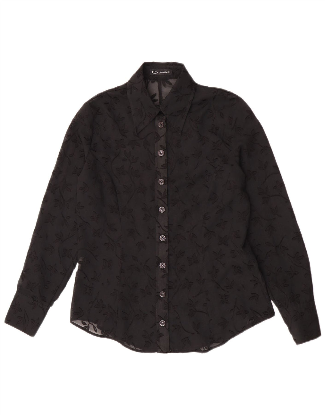 vintage Femmes Voir à travers la chemise Blouse IT 44 Polyester floral noir moyen