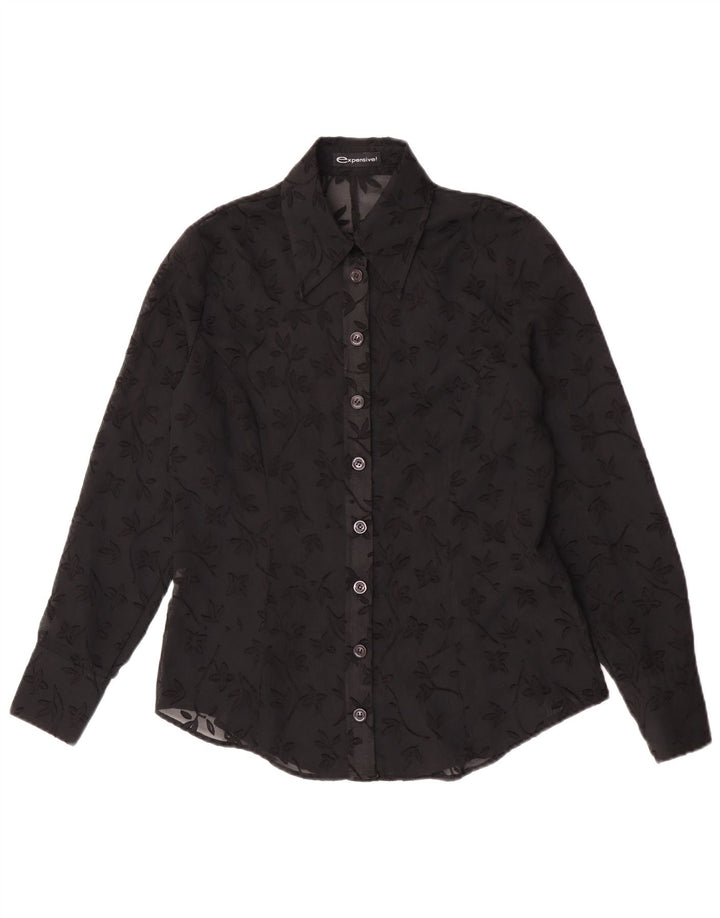 vintage Femmes Voir à travers la chemise Blouse IT 44 Polyester floral noir moyen