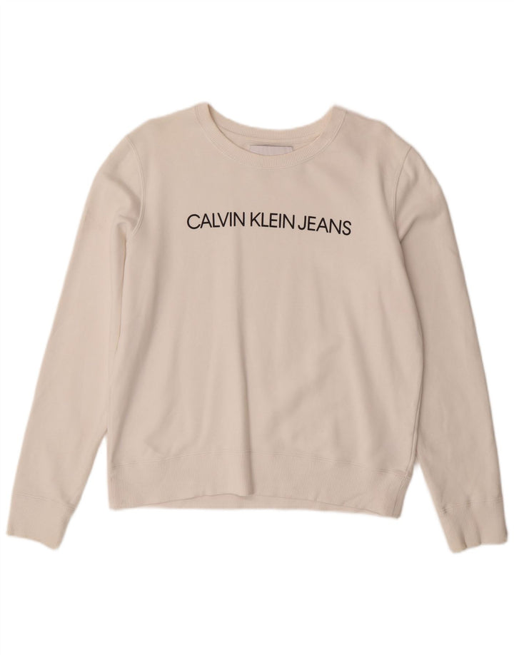 Calvin Klein Jeans Sweat-shirt graphique pour femme UK 14 Blanc moyen