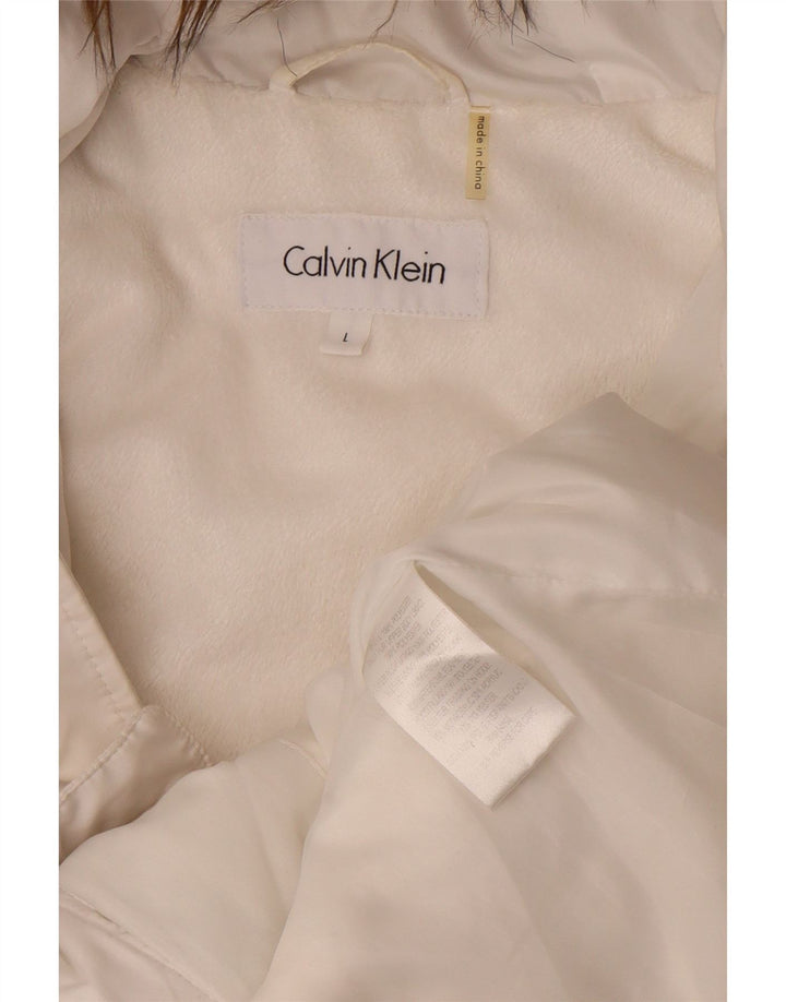 Calvin Klein Veste matelassée à capuche pour femme UK 16 Large Blanc Polyester