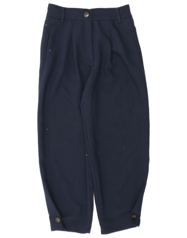 Zara Pantalon Chino Coupe Ample Femme Petit W26 L25 Bleu Marine Polyester