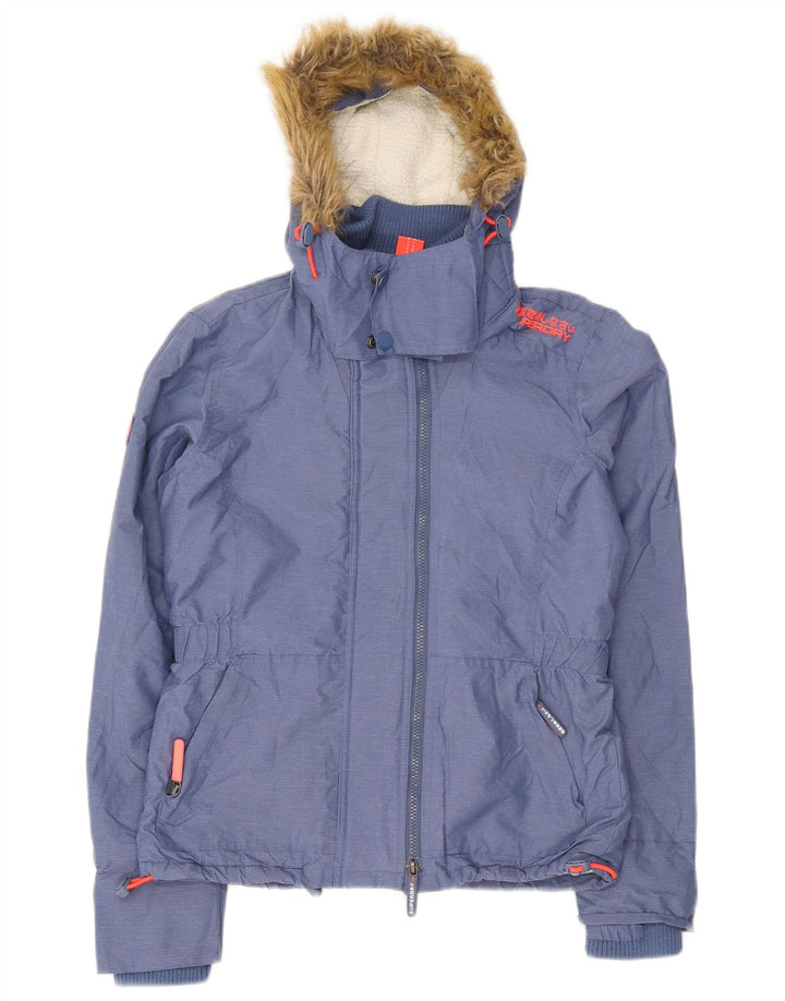 Superdry Veste coupe-vent à capuche Sherpa pour femme UK 14 Bleu moyen