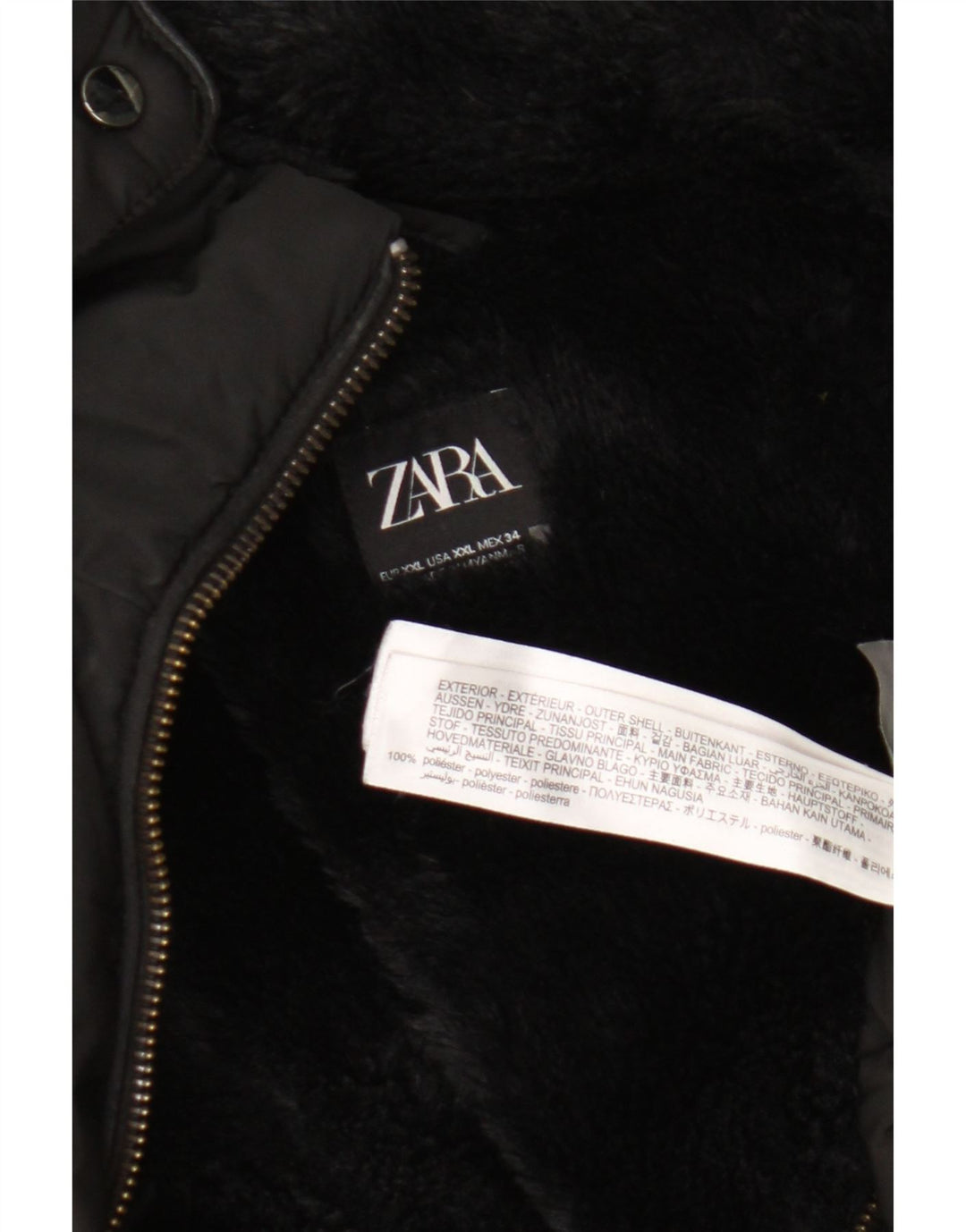 Zara Veste matelassée à capuche pour femme UK 20 2XL Noir Polyester