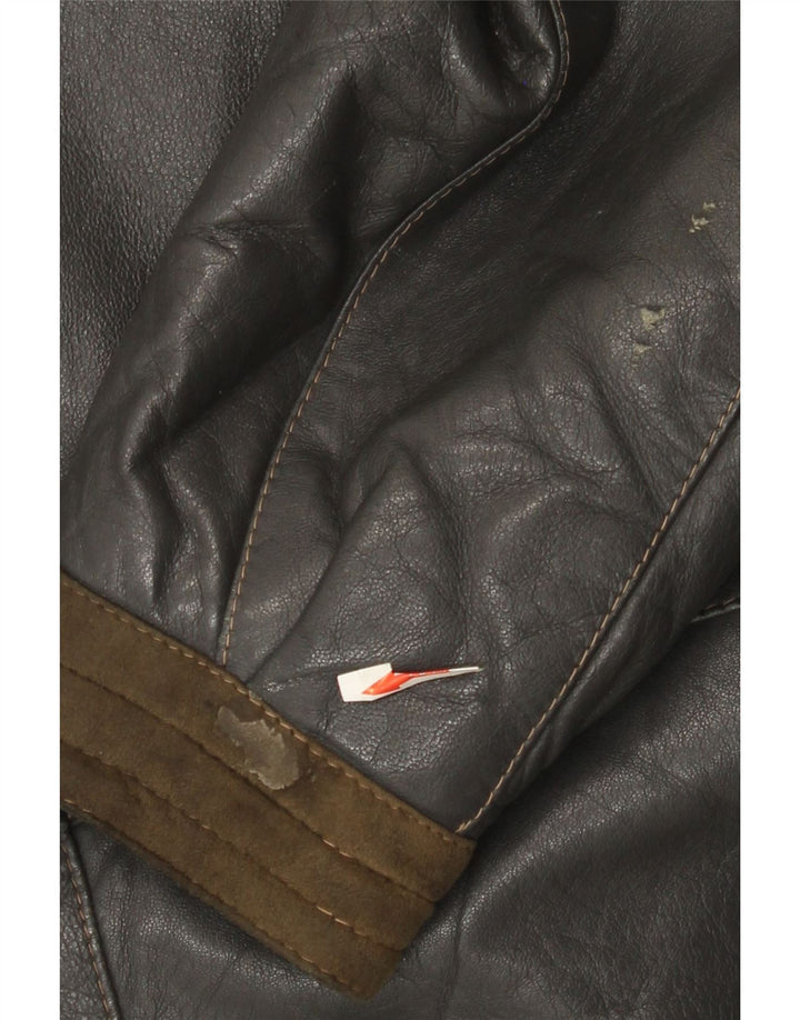 veste en cuir femme vintage IT 44 Cuir colorblock gris moyen