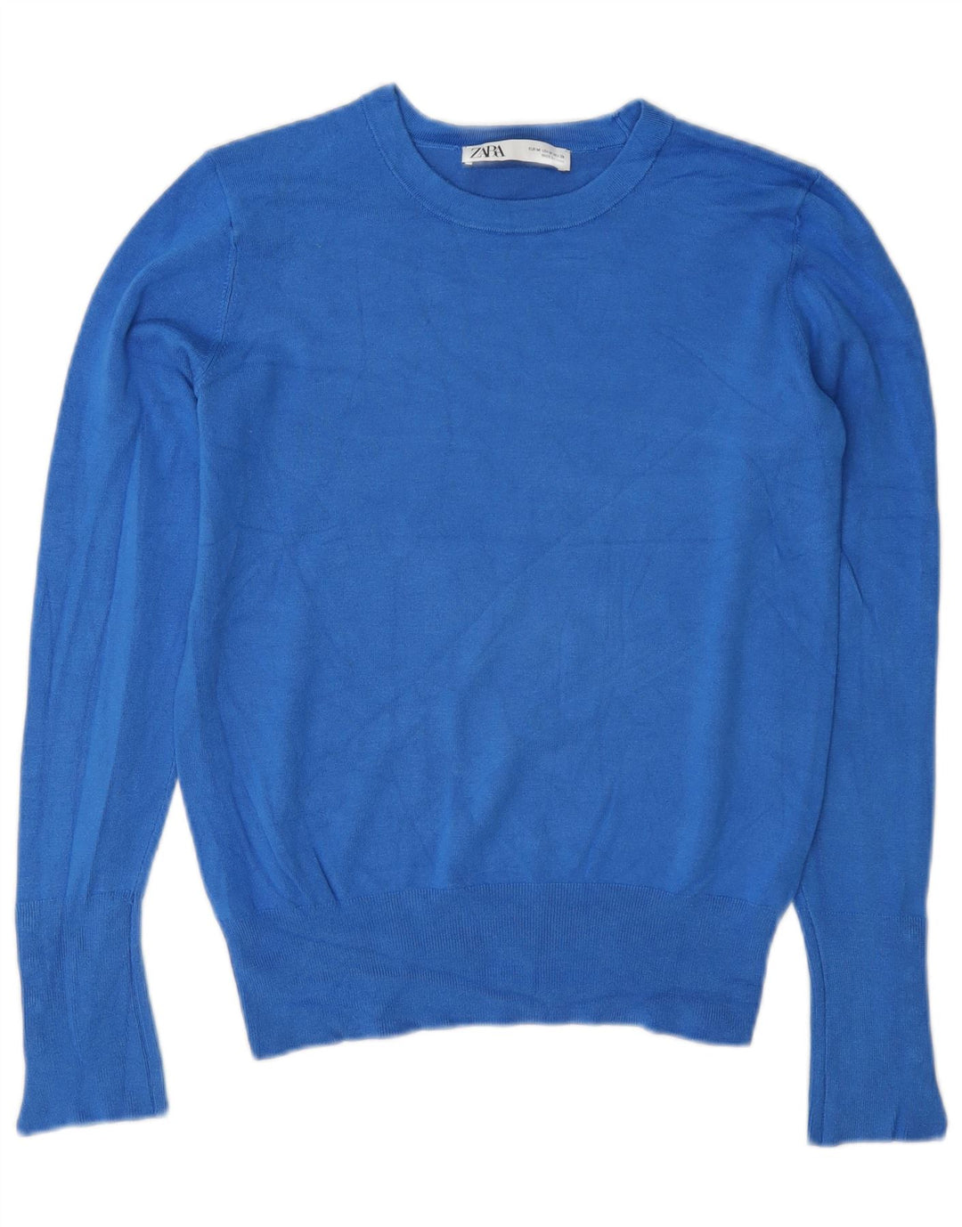 Zara Pull ras du cou pour femme UK 12 Bleu moyen Viscose
