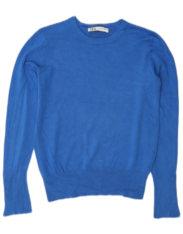 Zara Pull ras du cou pour femme UK 12 Bleu moyen Viscose