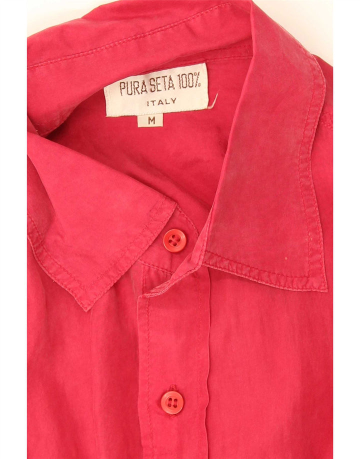 vintage Chemise à manches courtes pour hommes Soie rouge moyenne