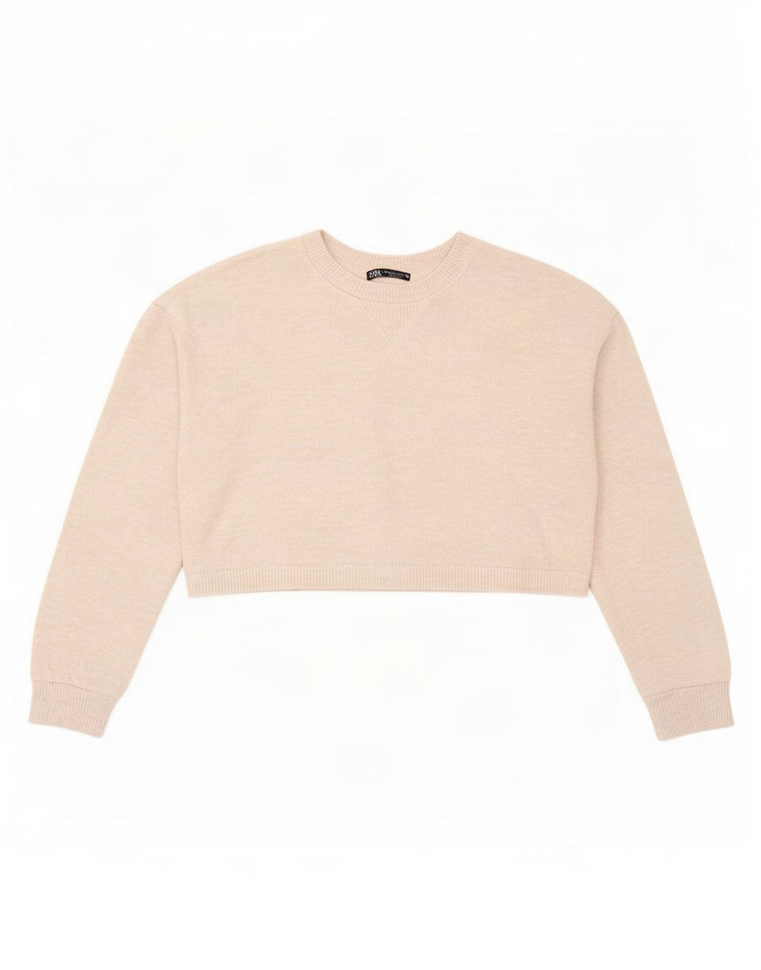 Zara Femme Crop Top Oversize Manches Longues UK 10 Petit Beige Polyester