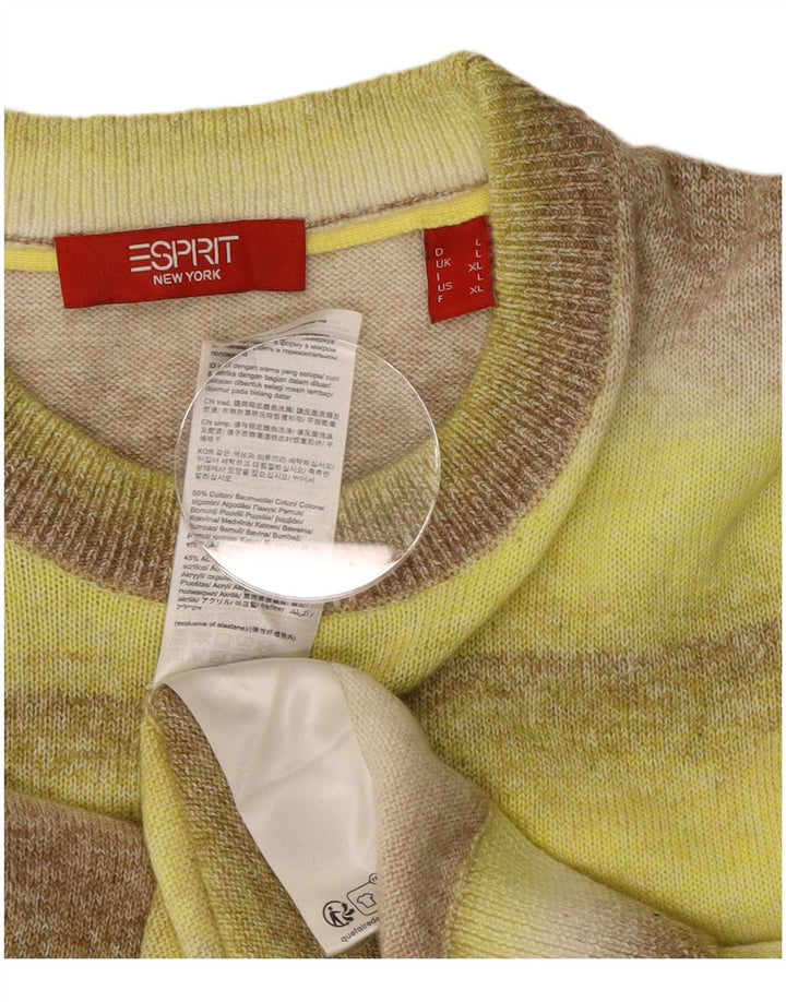 Esprit Pull à col rond pour homme en coton rayé jaune grand