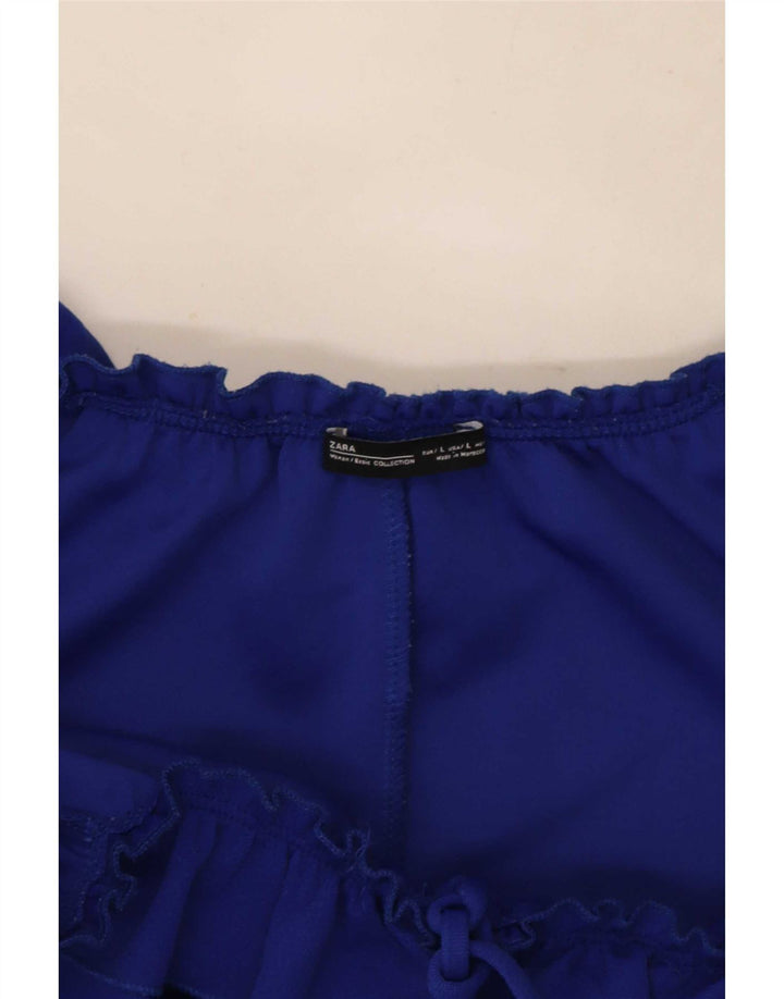 Zara Robe à volants et épaules dénudées pour femme UK 14 Large Bleu