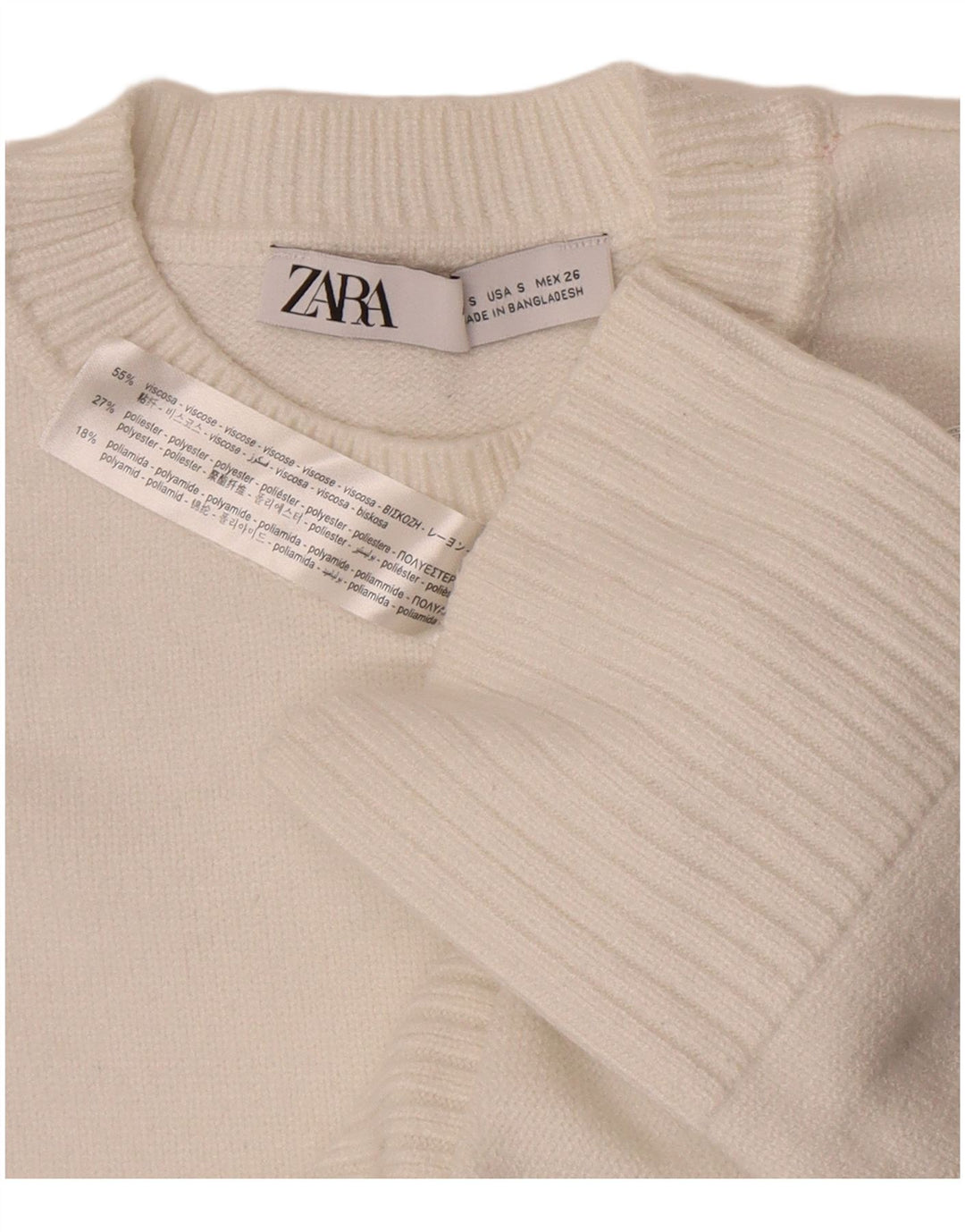 Zara Pull surdimensionné à col rond pour femme UK 10 Petite viscose blanche
