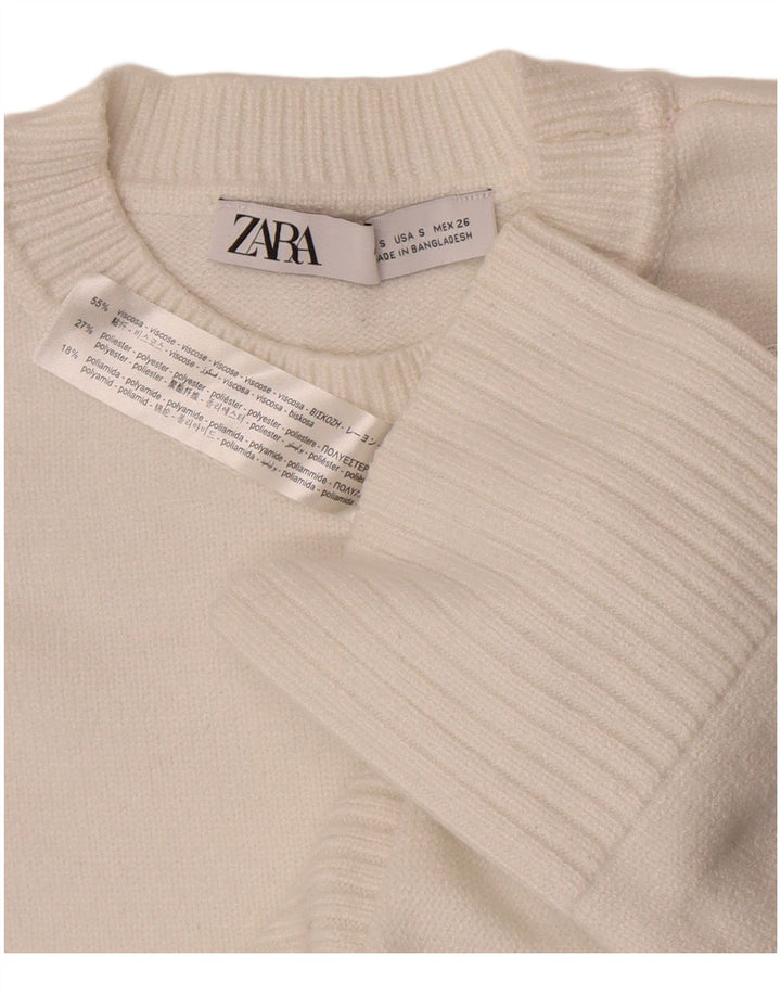Zara Pull surdimensionné à col rond pour femme UK 10 Petite viscose blanche