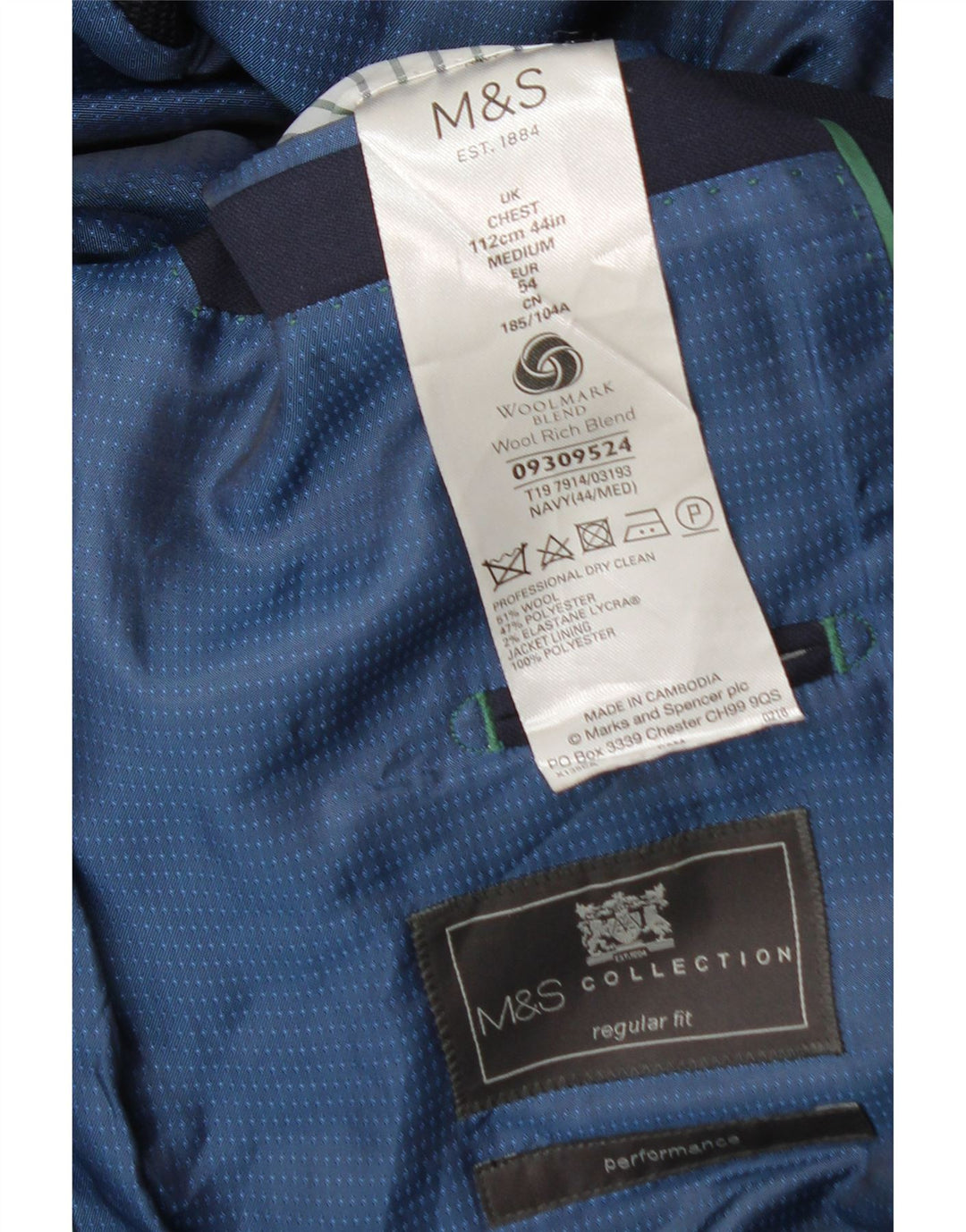 Marks & Spencer Veste blazer coupe régulière à 2 boutons pour homme UK 44 XL Bleu marine