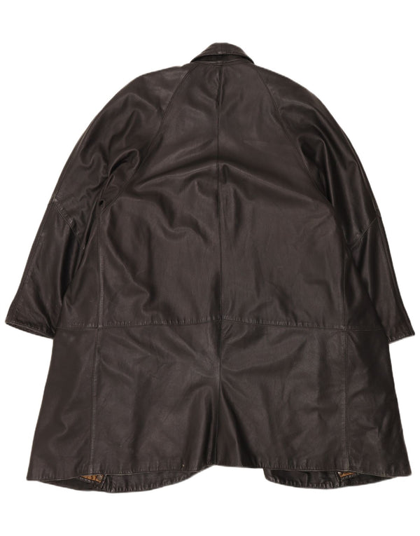 veste en cuir coupe ample femme vintage UK 16 Grand Noir