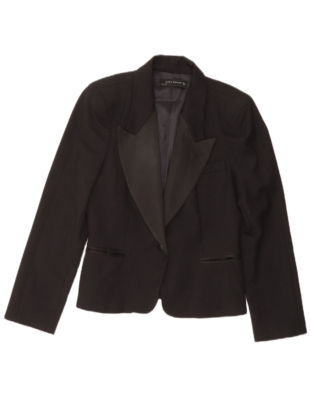 Zara Veste Blazer 1 Bouton Femme UK 16 Grande Laine Noire