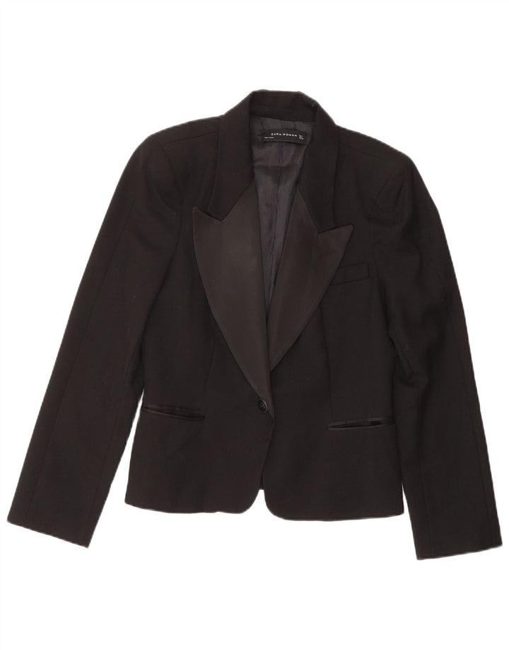 Zara Veste Blazer 1 Bouton Femme UK 16 Grande Laine Noire