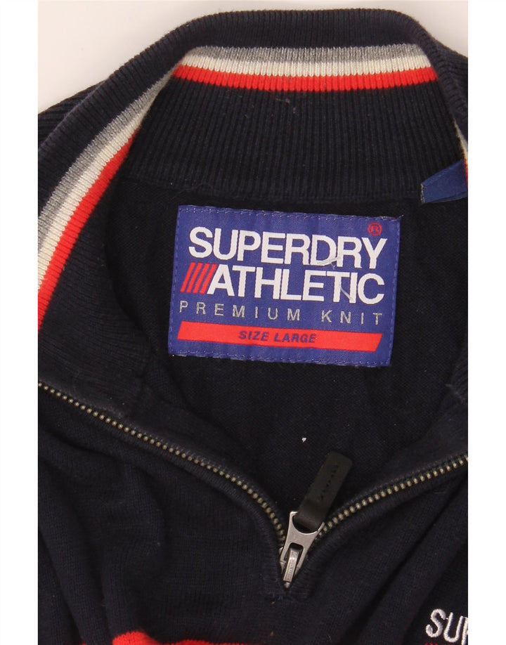Superdry Pull à col zippé pour homme, grand, bleu marine, color block